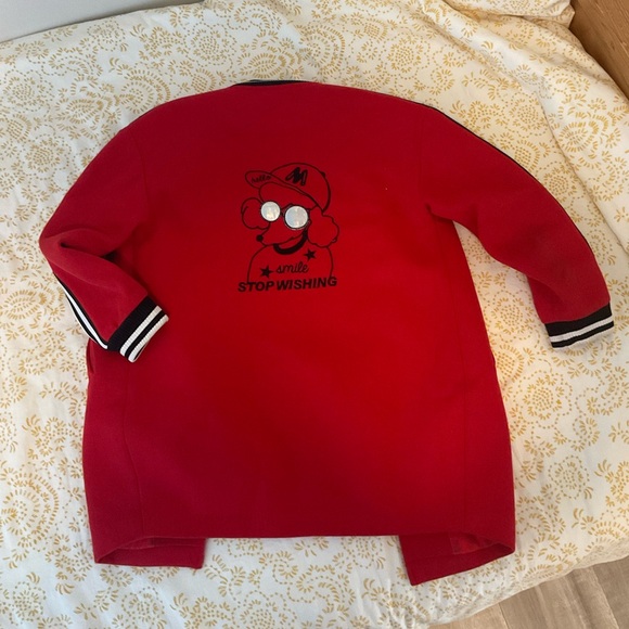 Long Red Wool Baseball Jacket - Picture 2 of 6